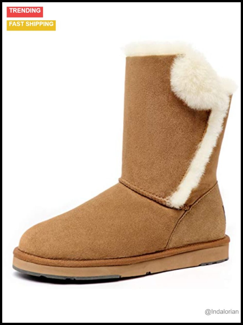 Sheepskin Suede Fur Lined Snow Boots Mid-Calf Lace Up Winter